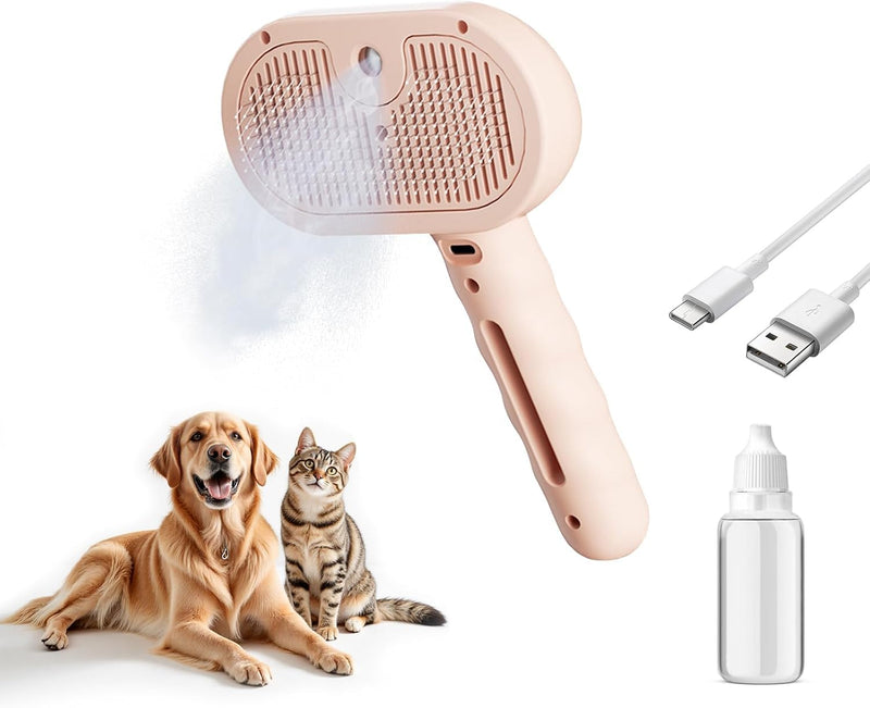 Pet Steam Brush for Dog and Cat，3 in 1 Spray Hair Removal Comb，Steam for Shedding & Grooming，Water Brush for Long and Short Haired Pets Remove Tangled Loose Hairs (Pink) Pink - Empty Bottle - PawsPlanet Australia