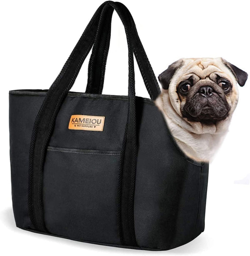 KAMEIOU Pet Dog Purse Carrier Tote Bag for Medium Dogs Travel Soft-Sided Purse Carriers with Safety Tether Buckle Stand Pedal Inside Pocket Portable Dogs Sling Tote Carrier Purses for Small Medium Dog Black - PawsPlanet Australia