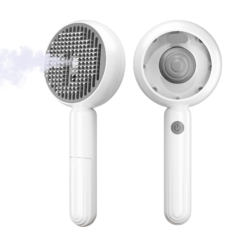 Cat Steam Brush for Indoor Cat Dog 5 In 1 Pet Fur Remover Tool for Shedding & Grooming Anti-Static Spray Hair Removal Comb with Release Button Long Short Hair Pet Dog Supplies - White - PawsPlanet Australia
