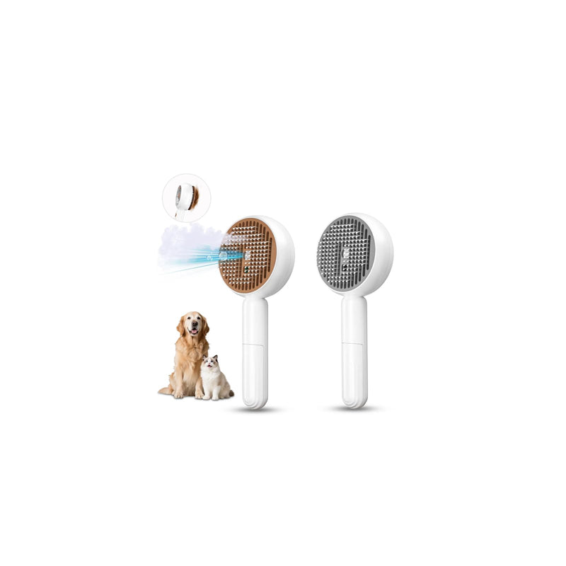 Cat Brush 2 PCS 5 In 1 for Indoor Cat Dog Pet Fur Remover Tool for Shedding & Grooming Anti-Static Spray Hair Removal Comb with Release Button Long Short Hair Pet Dog Supplies-White&Brown - PawsPlanet Australia