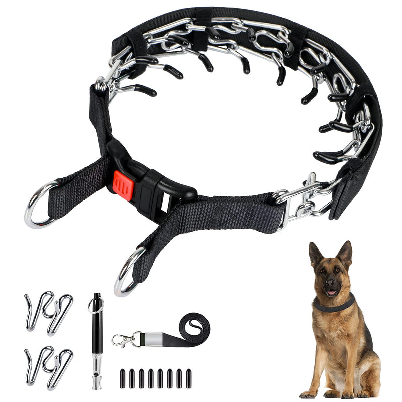Dog Prong Traing Collar, Choke Pinch Collar [2 Extra Links][Dog Whistle][Cover] with Martingale Chain and Rubber Caps, for Medium Large Breed-S S