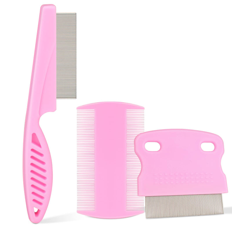 Flea Comb for Dogs and Cats - Lice Comb with Rubber Handle - Promotes Hair Growth and Removes Loose Hair, Knots, and Flakes Flea Brush for Pets(3P,PINK) Pink - PawsPlanet Australia