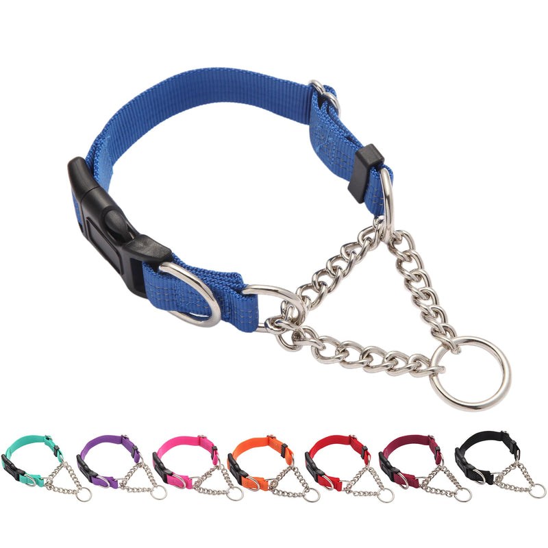 Martingale Dog Collar with Quick Release Buckle Steel Chain No Pull Training Reflective Collar for Medium Large Dogs(Blue, Medium) Blue Medium (Pack of 1) - PawsPlanet Australia