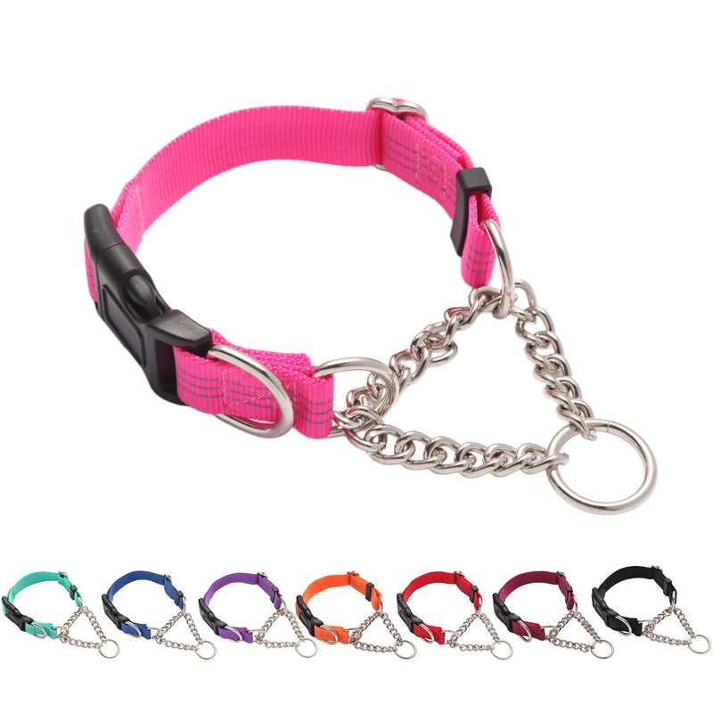 Martingale Dog Collar with Quick Release Buckle Steel Chain No Pull Training Reflective Collar for Medium Large Dogs(Pink, Medium) Pink Medium (Pack of 1) - PawsPlanet Australia
