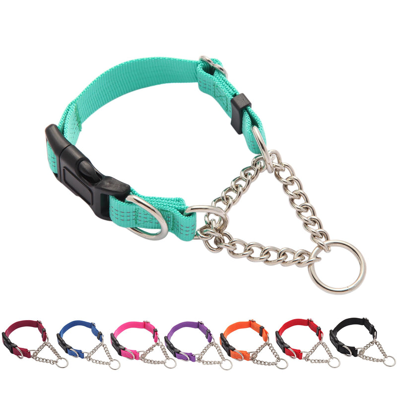 Martingale Dog Collar with Quick Release Buckle Steel Chain No Pull Training Reflective Collar for Medium Large Dogs(Teal, Medium) Teal Medium (Pack of 1) - PawsPlanet Australia