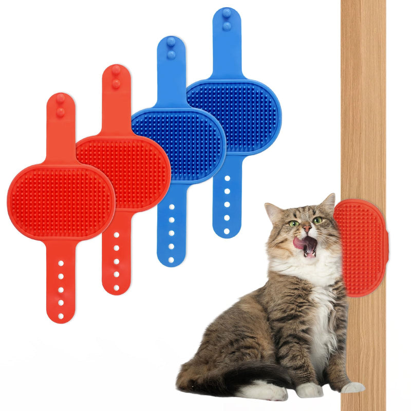 4 Pack Durable Cat Self Groomer for Indoor, Wall Corner Groomer Brush, Cat Corner Scratcher, Face Scratchers Tool for Long & Short Fur Kitten Cats Dogs (Red,Blue) red,blue - PawsPlanet Australia