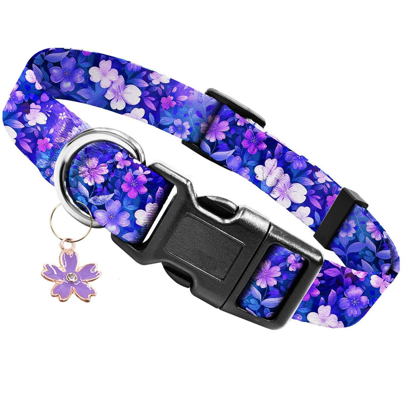 Kazazoo Dog Collar Cute and Soft Nylon Puppy Collar Girl, Adjustable Dog Collars for Small Medium Dogs, Purple Flowers-S S