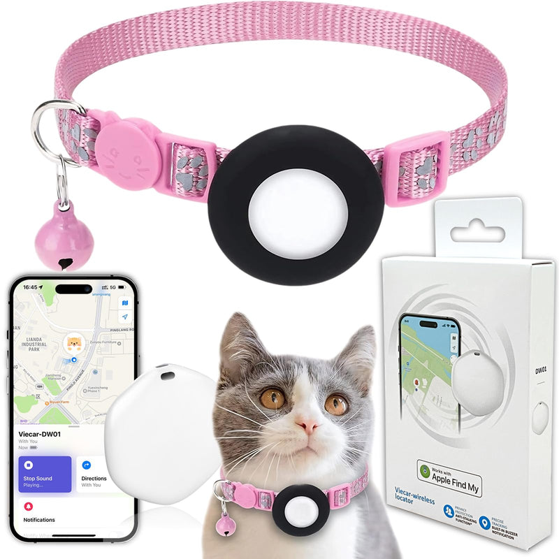 GPS Tracker for Cats, Mini GPS Pet Tracker with Collar, IPX8 Waterproof Cat Trackers Collar,No Monthly Fee,Work with Apple Find My(iOS Only),Smart Trackers for Pets(Pink) - PawsPlanet Australia