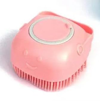 Pet Bath Massage Brush Puppy Dog Cat Grooming Soft soap Dispensing(Pink) Pink