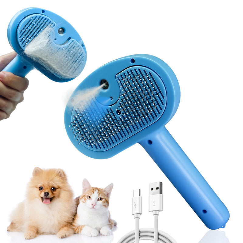 5-in-1 Pet Steam Brush for Cats & Dogs – Grooming, Shedding, Massage & One-Touch Clean for Short & Long Hair Pets – Electric Cat Brush with Comb & Steam (Blue) bule - PawsPlanet Australia