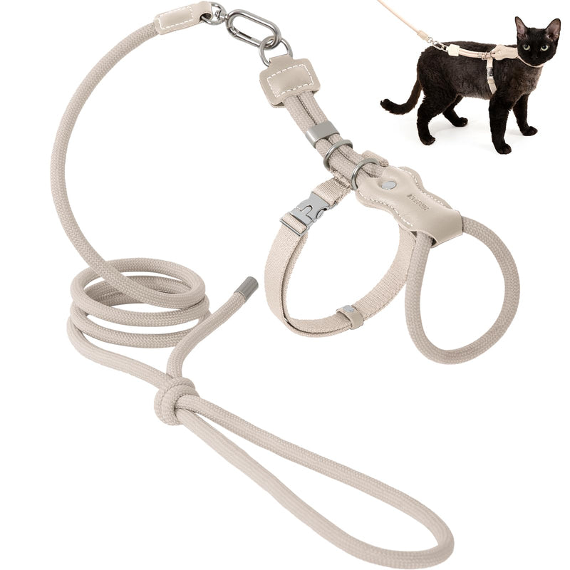 ETIAL Premium Adjustable Escape-Proof Cat Harness & Leash Set with Leather Sliding Back, 4.3ft Nylon Rope, Cross-Strap, Heavy-Duty Buckles for Secure Walking (Creamy Brown, Back Length 3.5”-4.7”) Creamy Brown Back Length 3.5”-4.7” - PawsPlanet Australia