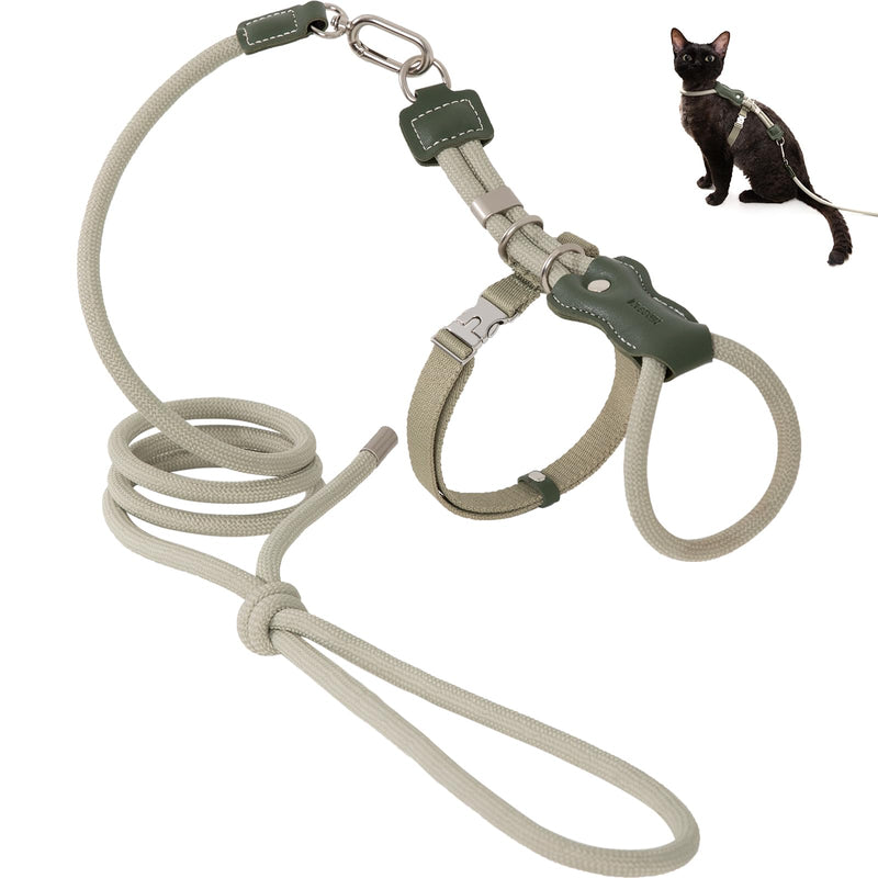 ETIAL Premium Adjustable Escape-Proof Cat Harness & Leash Set with Leather Sliding Back, 4.3ft Nylon Rope, Cross-Strap, Heavy-Duty Buckles for Secure Walking (Olive Green, Back Length 3.5”-4.7”) Olive Green Back Length 3.5”-4.7” - PawsPlanet Australia