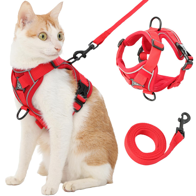 Cat Harness and Leash, Reflective Cat Harness Escape Proof for Walking, Adjustable Kitten Harness and Leash Set, 4 Buckles Easy Control Breathable Cat Vest Harness for All Types of Cats Large Red - PawsPlanet Australia