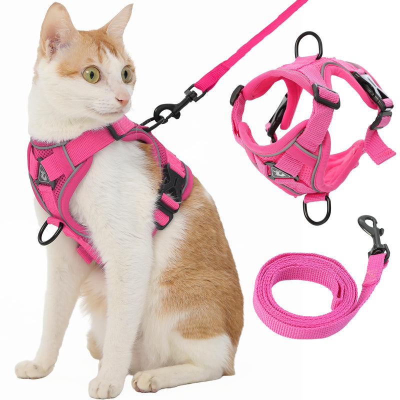 Cat Harness and Leash, Reflective Cat Harness Escape Proof for Walking, Adjustable Kitten Harness and Leash Set, 4 Buckles Easy Control Breathable Cat Vest Harness for All Types of Cats Medium Hot Pink - PawsPlanet Australia