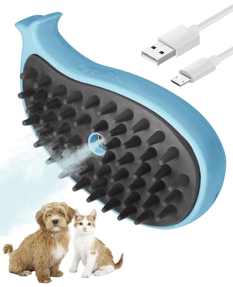 Cat Steam Brush for Shedding - 3 in 1 Steamy Cat Brushes for Grooming and Massage - Whales Shaped Cats Brush with Steam for Dogs, Removing Tangled and Loose Hair (Blue) Blue - PawsPlanet Australia