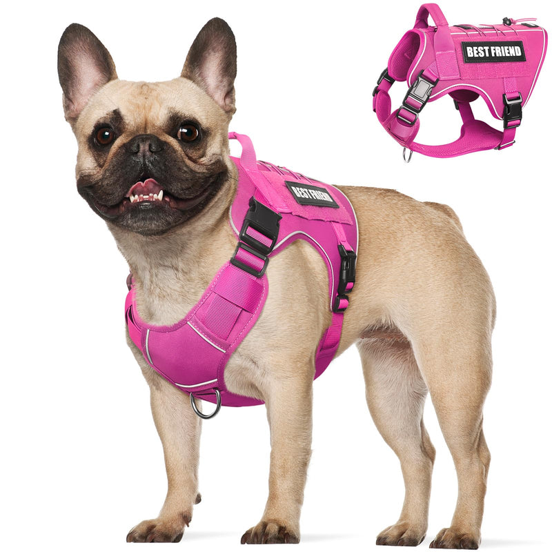 Tactical Dog Harness Medium Sized Dog,No Pull Military Dog Vest with Handle,Reflective Heavy Duty Pet Harness for Walking Hiking Training Pink M Hot Pink