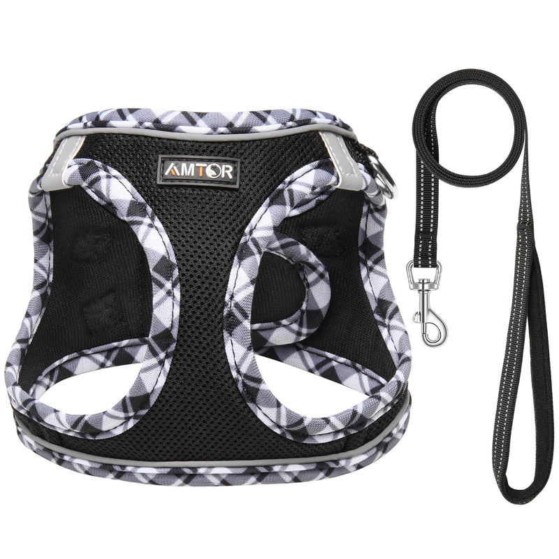 AMTOR Small Dog Harness with Leash Set, No Escape Easy Walk Puppy Harnesses for Training Walking, Step-in Reflective Soft Dogs Vest for XS S Medium Extra-Small Large Sized Dog(S,Black/White checkered) - PawsPlanet Australia
