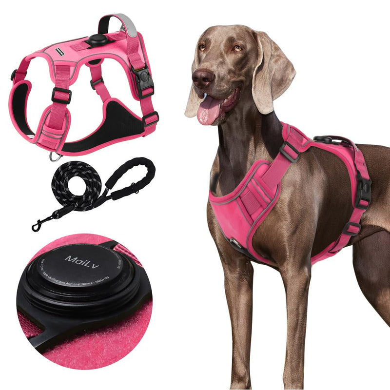 Airtag Dog Harness Chest Plate Reflective No Pull Harness with Leash for Extra Large Dogs (Fuchsia, L) Fuchsia - PawsPlanet Australia