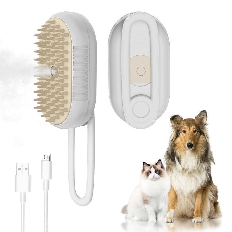 4 in 1 Cat Steam Brush for Shedding，Rechargeable Steam Pet Brush With Rotating Handle for Massaging, Self-Cleaning, and Pet Hair Removal for Long and Short Hair of Cat and Dog （Beige） - PawsPlanet Australia