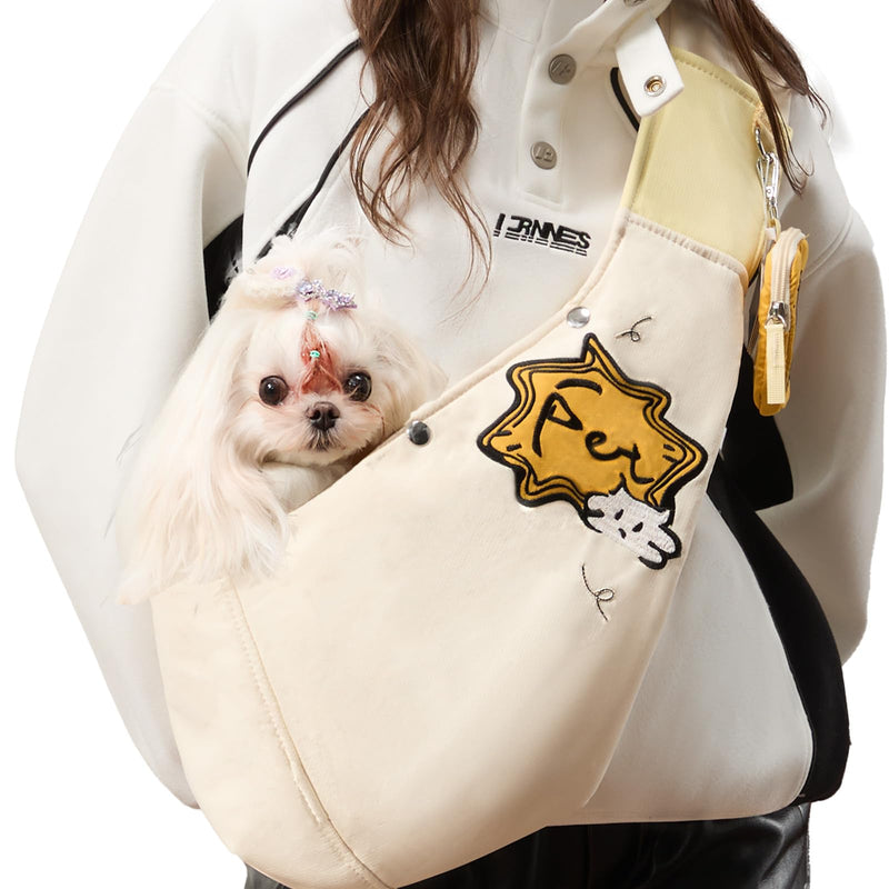 Dog Sling Carrier for Small Dogs & Cats (3-12 lbs) -Dual Lock Security Escape-Proof, Puppy Carrier with Adjustable Padded Strap & Free Detachable Wallet for Travel(White) White - PawsPlanet Australia