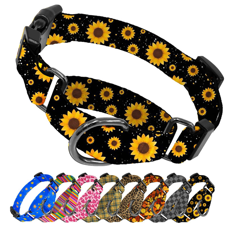 Martingale Collar for Dogs with Quick Release Buckle Adjustable Soft Durable Dog Collar for Small Medium Large No Pull Training Dog Collars-Black Sunflower M Black Sunflower M:1" Wide for 13.4"-16.5" Neck - PawsPlanet Australia