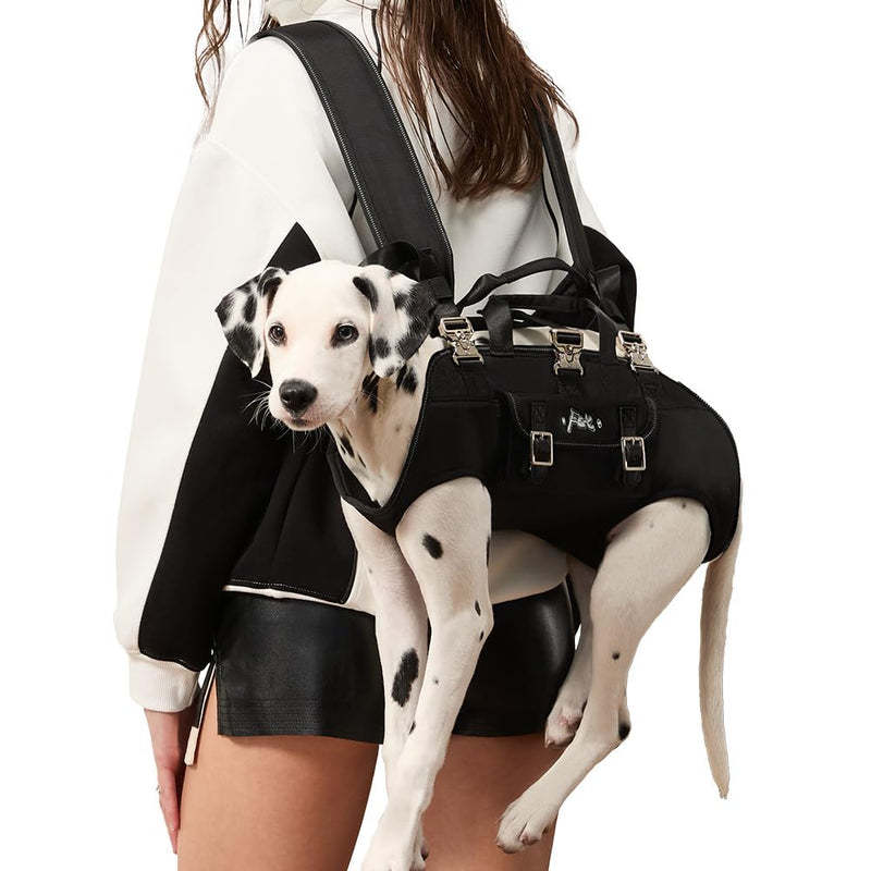 FCT Dog Backpack Carrier - Spine-Friendly for Small to Midium Dogs (8-18 lbs), Horizontal Design Dog Carrier with Adjustable Back Straps,Legs-Out Comfort for Travel/Hiking/Cycling (Black, Size M) Medium - PawsPlanet Australia