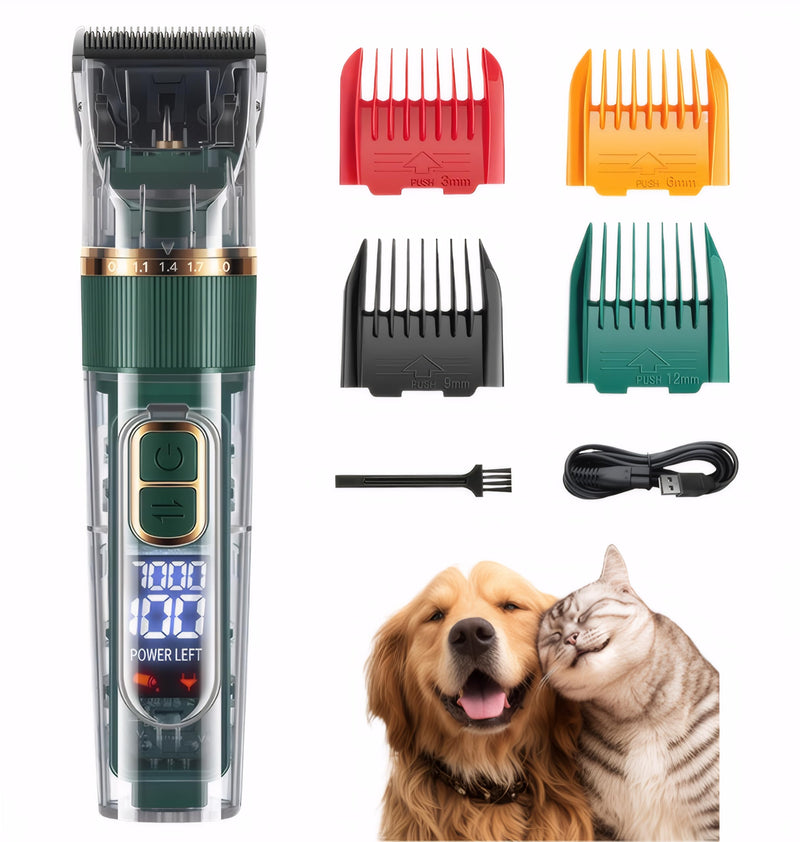 FOREGEMATE Pet Clippers and Trimmers Set, Electric Hair Trimmer, Silent, Waterproof, Cordless, Professional Hair Shears, Remover, Scissors, Supplies, Pet Grooming Kit with Clipper Guards for Dog/Cat - PawsPlanet Australia