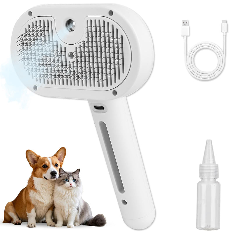 Dog Brush for Shedding, Cat Brushes for Indoor Cats, Cat Brush for Shedding - Pet Grooming Supplies with Steam, Hair Removal Comb Spray for Long-Haired Cats and Dogs (White) White - PawsPlanet Australia