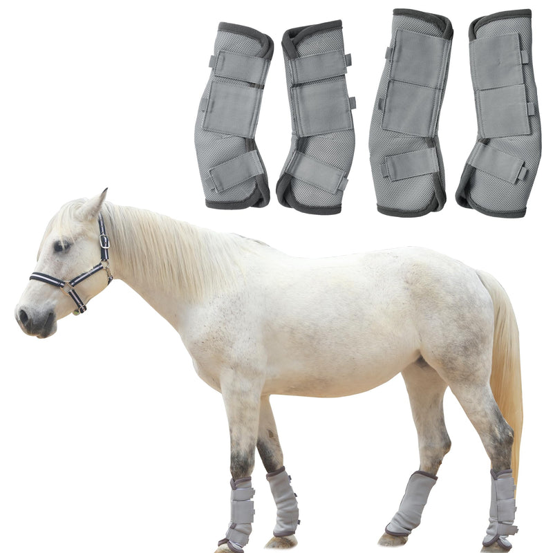 Adjustable Horse Fly Boots Set of 4, Equine Leg Protection Reduce Stomping, Breathable Mesh Fly Boots for Horses, Horse Leggings Leg Guards Grey 03 Full