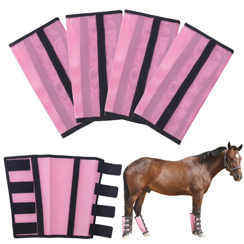 Adjustable Horse Fly Boots Set of 4, Breathable Mesh Fly Boots for Horses, Equine Leg Protection Reduce Stomping, Horse Leggings Leg Guards Pink Large - PawsPlanet Australia