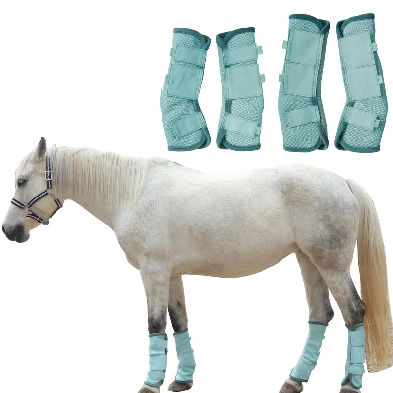 Adjustable Horse Fly Boots Set of 4, Equine Leg Protection Reduce Stomping, Breathable Mesh Fly Boots for Horses, Horse Leggings Leg Guards Aqua Blue 03 Full - PawsPlanet Australia