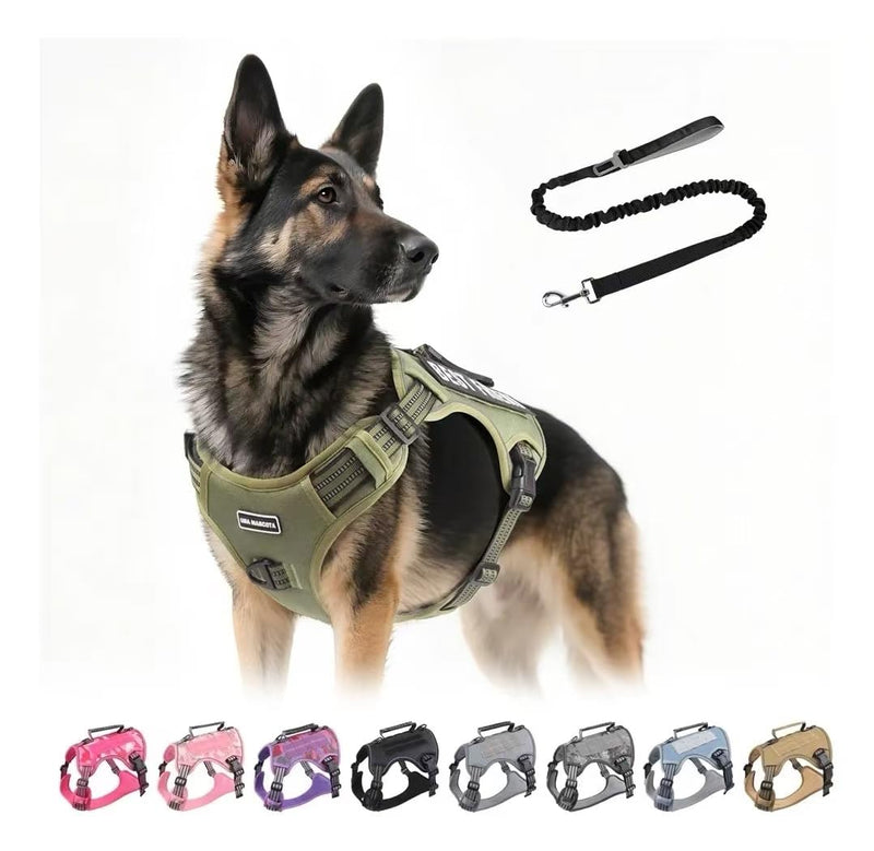 Tactical Dog Harness with Leash for Large Dogs, No Pull Adjustable Dog Harness, Reflective K9 Working Pet Vest for Walking, Training (Army Green, XL) Army Green - PawsPlanet Australia