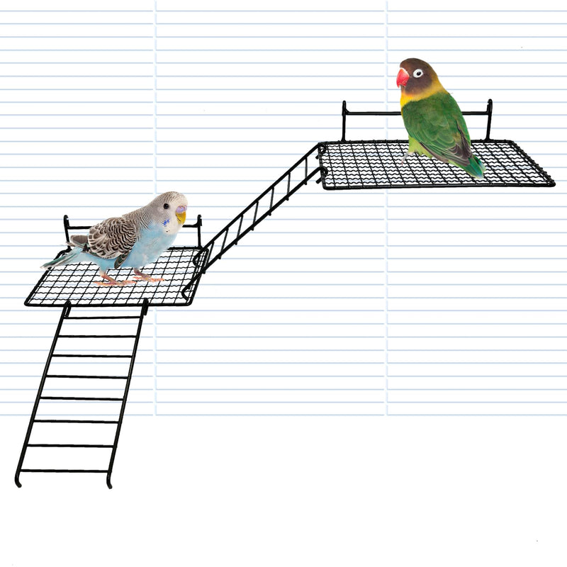 BNOSDM 4 PCS Bird Perches Platform, Stainless Steel Grid Platform for Parakeet Parrot Stand with Climbing Ladder Bird Cage Accessories for Small to Large Birds (Black) Black - M +L - Hook - PawsPlanet Australia