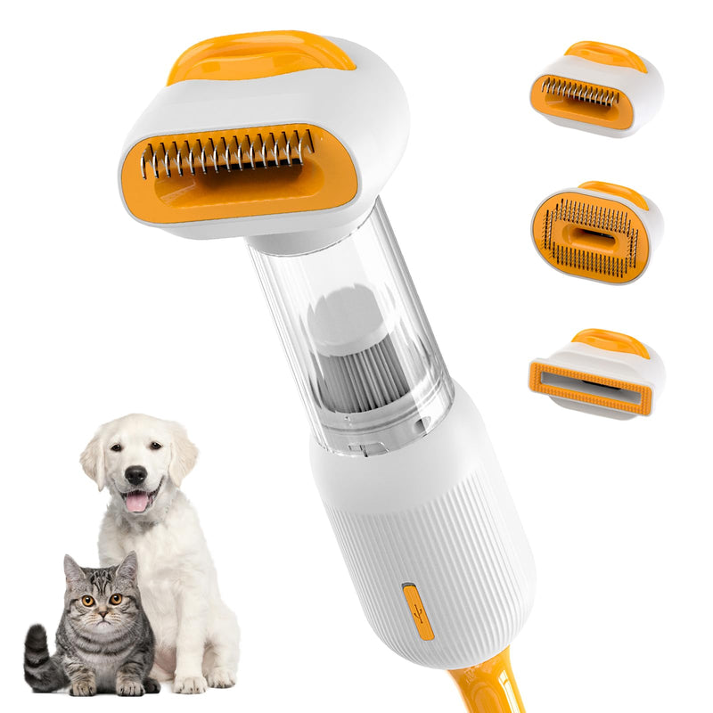 Cat Dog Grooming Vacuum Kit with Brush, Low-Noise Pet Hair Shedding Trimming Grooming for Indoor Cats Dogs, 4 in 1 Pet Vacuuming Groomer for Long or Short Haired Kitten Accessories(White) - PawsPlanet Australia