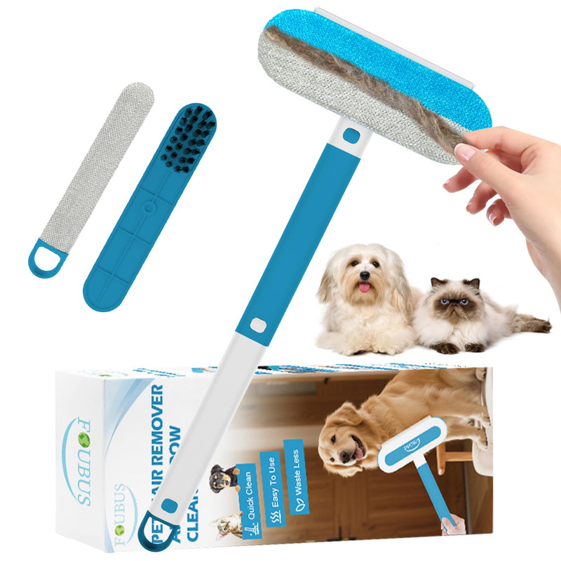 Multifunctional Pet Hair Remover tool, 4 in 1-Reusable Washable Long Handle Dog&Cat Fur Hair Remover for Furniture,Carpet,Couch,Clothes,Bedding,Car,Window,Better than Lint Rollers, with 2 Scrapers - PawsPlanet Australia