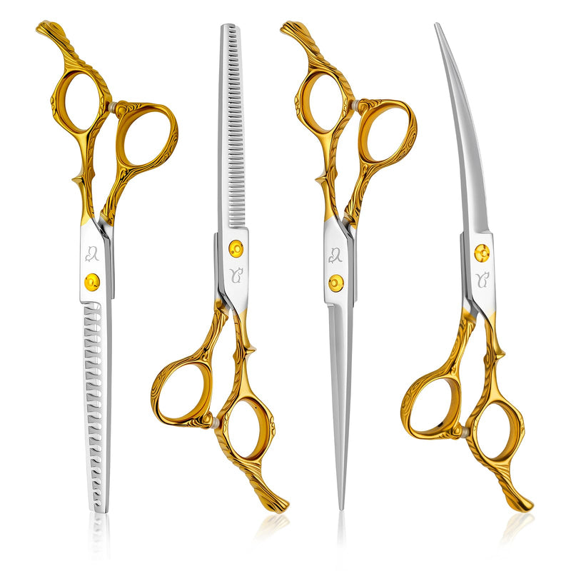 Dog Grooming Scissors,Chunkers Shears and Thinning Shears with Safety Round Tips, Sharp and Comfortable 4 in 1 Dog Scissors for Grooming - PawsPlanet Australia