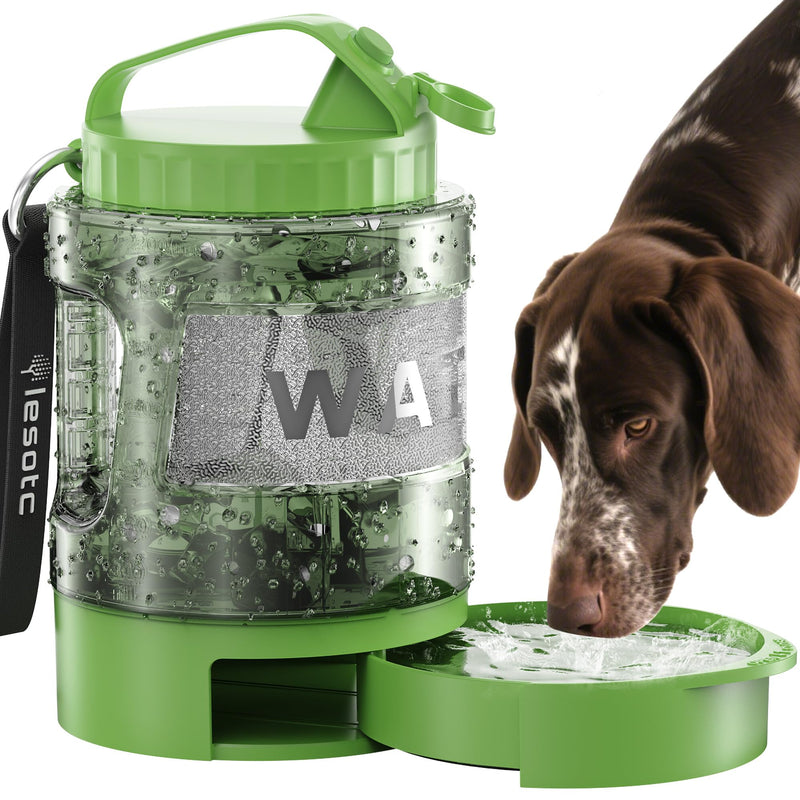 lesotc Dog Travel Water Bottle Portable with Pull-Out Drinking Bowl, 77oz Large Travel Water Bowl Dispenser for Dogs Camping Essentials Hiking Beach Road Trip Park Walking On The Go Must Haves, Green 77OZ-Olive Green - PawsPlanet Australia