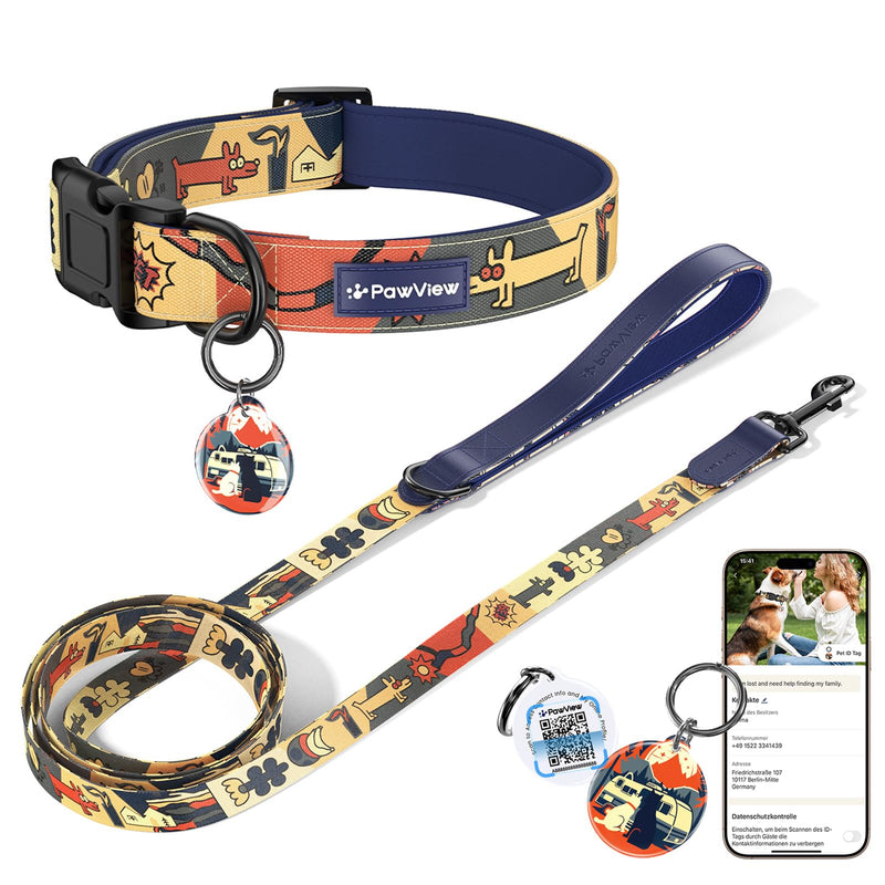 Dog Collar and Leash Set, QR Tag Adjustable Pet Collar, 5 FT Heavy Duty Dog Leash, Padded Handle, Quick Release Buckle, Metal Ring, 360° Swivel Clip for Small Dogs Walking Running (Dark Blue, S) Night Sky Blue Combo S (Neck 11.02-16.93'',Width 0.59'' ) - PawsPlanet Australia