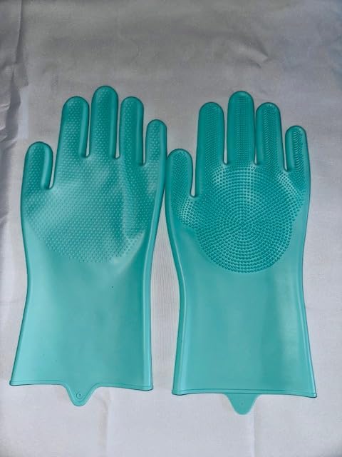 Pet Grooming Gloves, Silicone Massage and Bathing Gloves, Pink, Blue, Green, Violet, Gray (Green) - PawsPlanet Australia