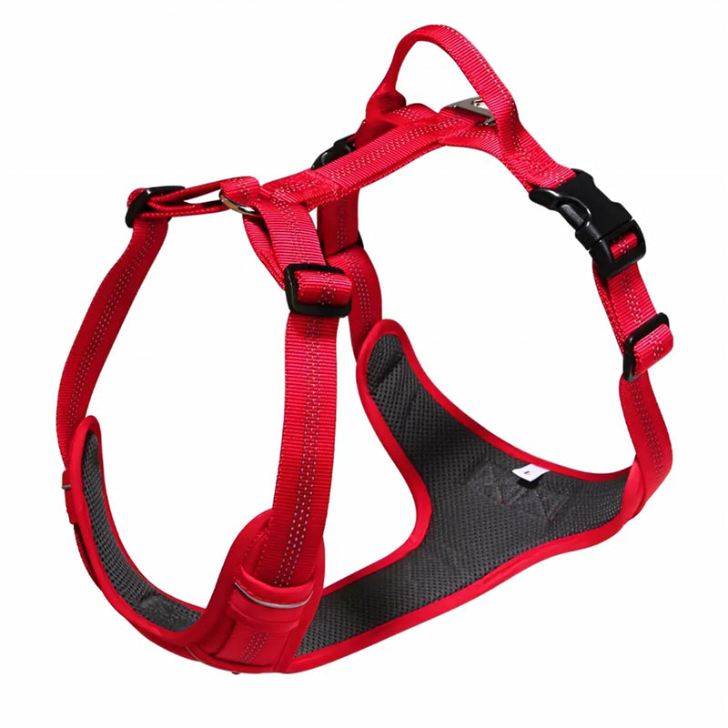 No Pull Dog Harness for Large Dogs, Adjustable, Reflective Breathable Padded Vest with 2 Metal Leash Clips and Handle for Control or Car Seatbelt Use, Red, L - PawsPlanet Australia