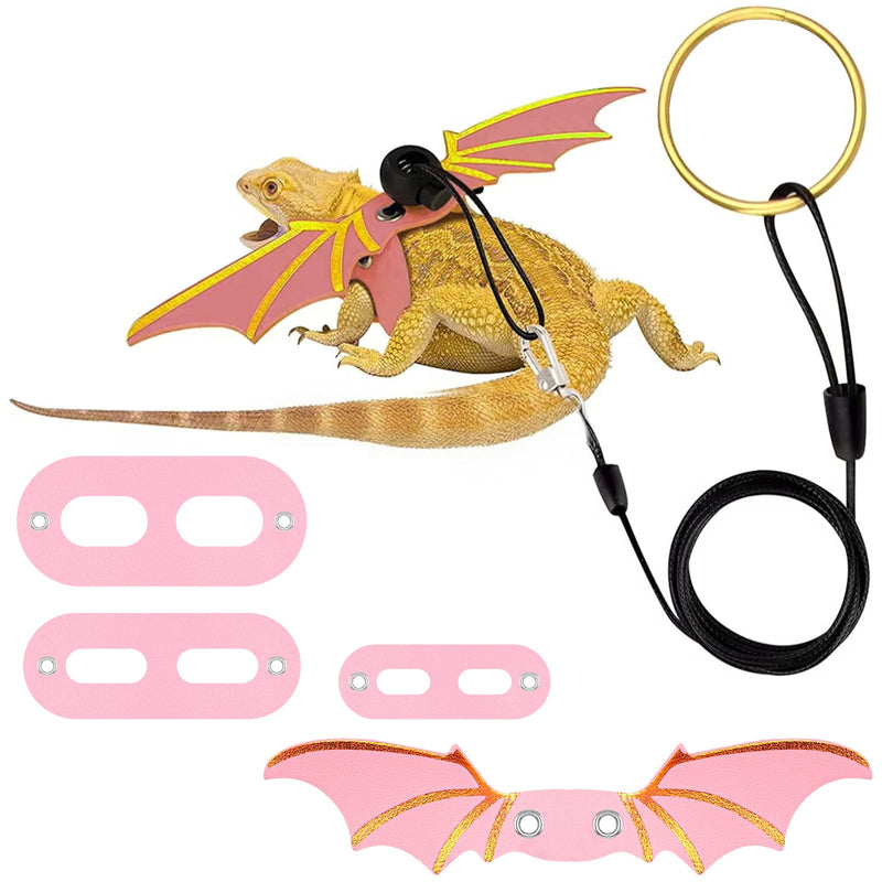 3PCS Pink Bearded Dragon Harness and Leash, Adjustable Lizard Harness with Wings for Reptile Lizard, Amphibians, Outdoor Walking Vest with Traction Rope (S, M, L) - PawsPlanet Australia