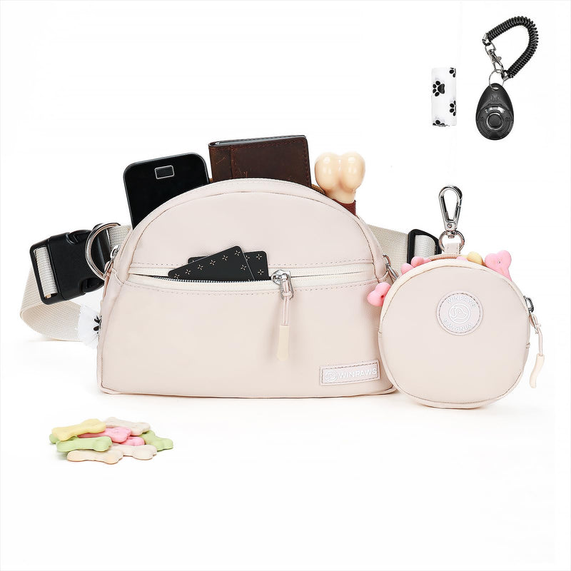 Dog Treat Pouch Pet Training Walking Fanny Pack with Built-in Poop Bag Dispenser & Waste Bag Holder | Stylish Puppy Training Essentials Supplies | Free Dog Clicker (Cream) Cream - PawsPlanet Australia