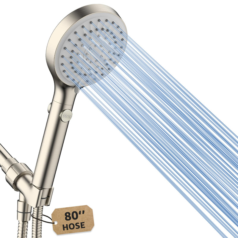 FASDUNT Shower Head with Handheld, High Pressure Handheld Shower Head with 80" Extra Long Stainless Steel Hose & Adjustable Bracket, Showerhead with ON/OFF Switch for Pets Bath, Brushed Nickel 6 Spray-Settings - PawsPlanet Australia