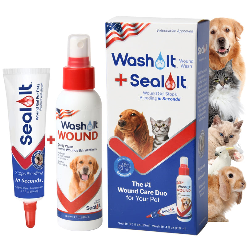 Dog Wound Care Gel & Wash Duo Pack | Styptic Powder Alternative for Dogs & Cats - Quick Stop Bleeding for Cuts (15ml) | Wash It Wound Wash for Dogs & All Pets/Animals to Gently Cleanse Wounds (4oz) - PawsPlanet Australia