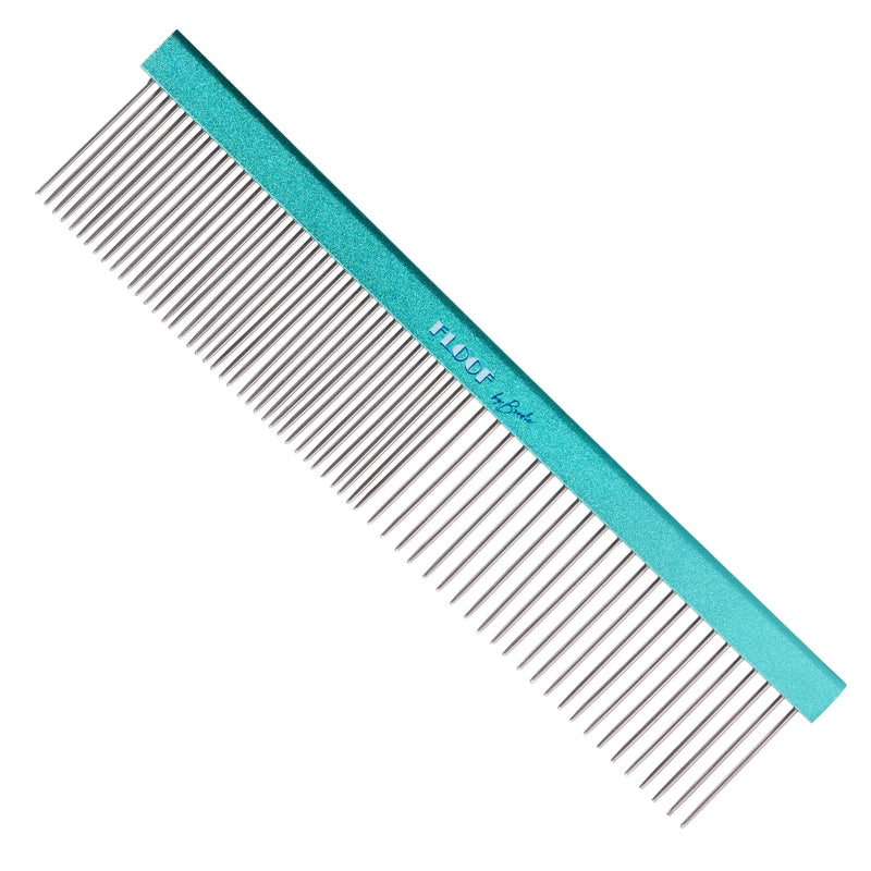 Floof by Brodie Everydog Comb, 8 in. Greyhound Style Fine/Coarse Fur Comb for Dogs and Puppies, Cats; Rounded Corners Prevent Friction and Breakage, Solid Brass with Steel Teeth, Chrome Finish - PawsPlanet Australia