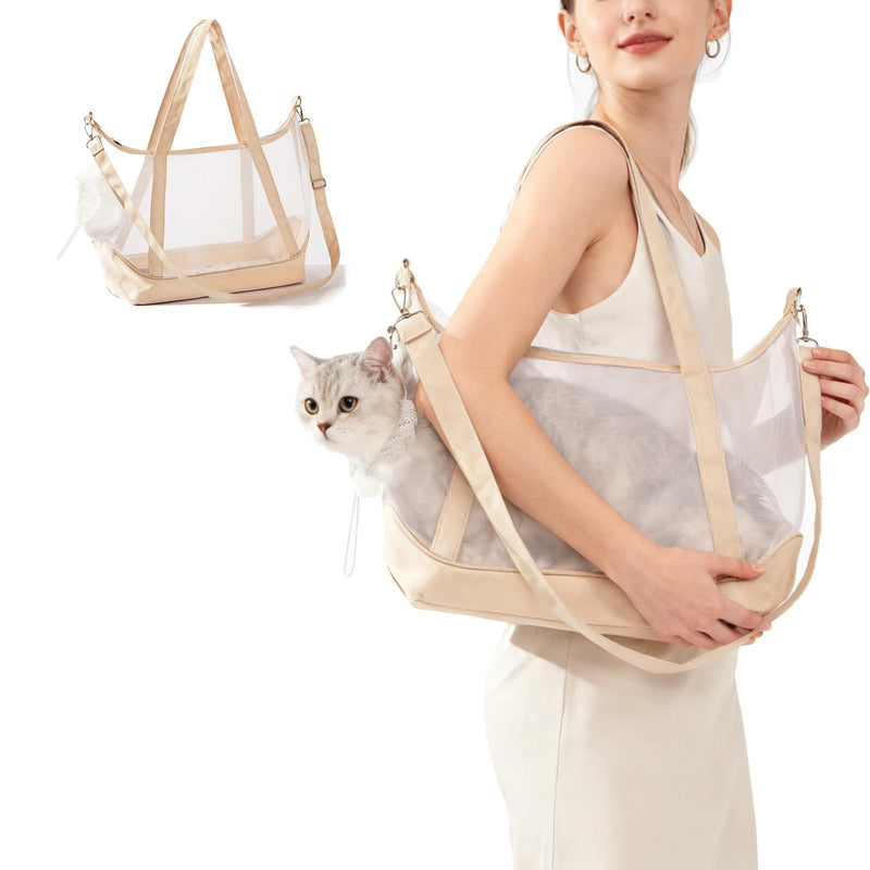 Visible Comfort Cat Sling Carrier for Small Cats 3-8lb,Mesh Dog Sling for Small Dogs and Cats-Light & Breathable Cat Carrier Pouch,Soft Puppy Purse with Adjustable Shoulder Strap(Beige) Beige - PawsPlanet Australia