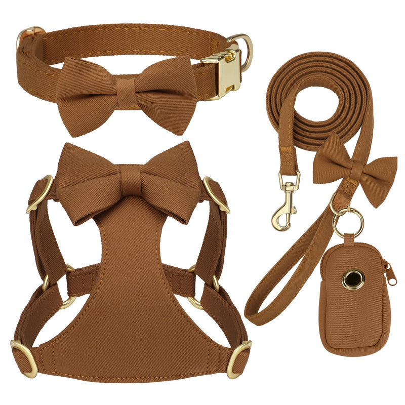 Beirui Cute Extra Small Dog Harness Set with Three Detachable Bows, Adjustable Step in Dog Harness Collar and Leash Set with Secure Metal Buckle for Daily Walking, Parties & Holiday Outfits(Brown,XS) XS: Fit 4-8lbs Brown - PawsPlanet Australia