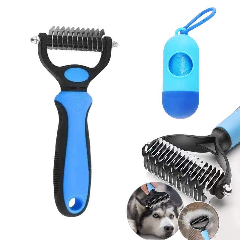 Sided Dematting & Deshedding Comb for Dogs & Cats, Versatile Undercoat Detangler Brush for Shedding, Matted Hair & Fur Remover Tool, Stress-Free Pet Grooming Rake with Ergonomic Handle（2 in 1