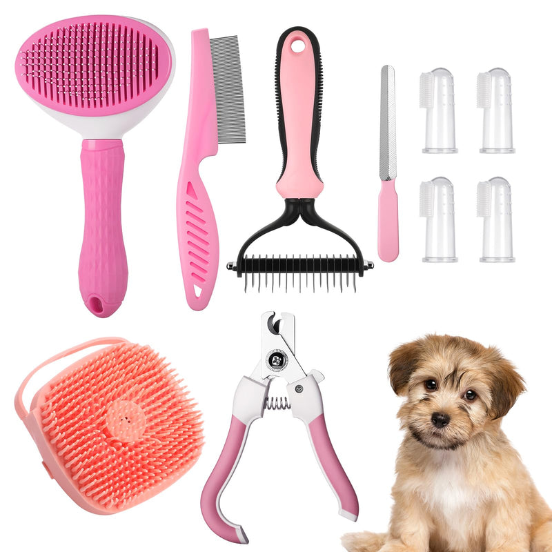 Pet Grooming Kit 10PCS Dog Brushes with Slicker Brush, Massage Bath Brush, Silicone Finger Tooth Brushes, Pet Nail Clipper and Grooming Comb for All Size Dogs Rabbit Cat Guinea Pig Chinchilla Ferret - PawsPlanet Australia