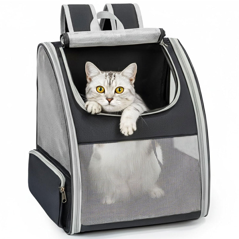 Cat Backpack Carrier for Small Dogs and Cats Fit Up to 15 Lbs,Small Dog Backpack, Foldable with 3-Side Mesh Windows, Pet Carrier for Travel & Hiking Friendly，Gray Grey - PawsPlanet Australia